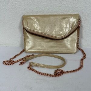 HOBO Daria Leather Gold Clutch Bag Purse with Chain Strap
